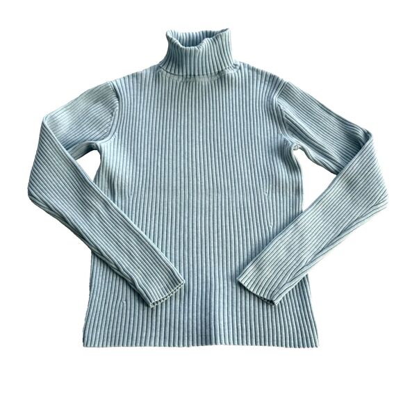 Pendleton Turtleneck Ribbed Knit Sweater Lt Blue Long Sleeve Warm Cotton Top L - Picture 1 of 5